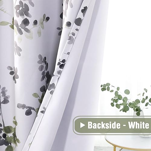 Miniatura 6 de H.VERSAILTEX Cortinas florales de 63 pulgadas de largo con patrón impreso, cortinas de oscurecimiento de habitación para dormitorio, bolsillo para