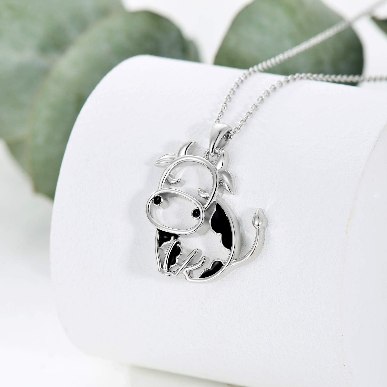 Cute Animal Gifts for Women Cow Necklace 925 Sterling Silver Raccoon/Hippo Pendant Cow Jewelry Gift for Birthday Christmas