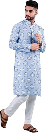 ELINA FASHION Mens Indian Satin Cotton Kurta Pajama Set Tunic Traditional Kurta Payjama Wear