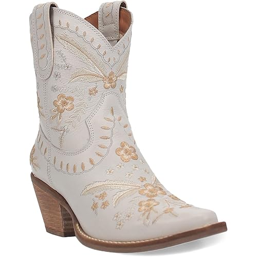 Dingo Womens Primrose Floral Embroidered Metallic Snip Toe Casual Boots Ankle Mid Heel 2-3" - Green