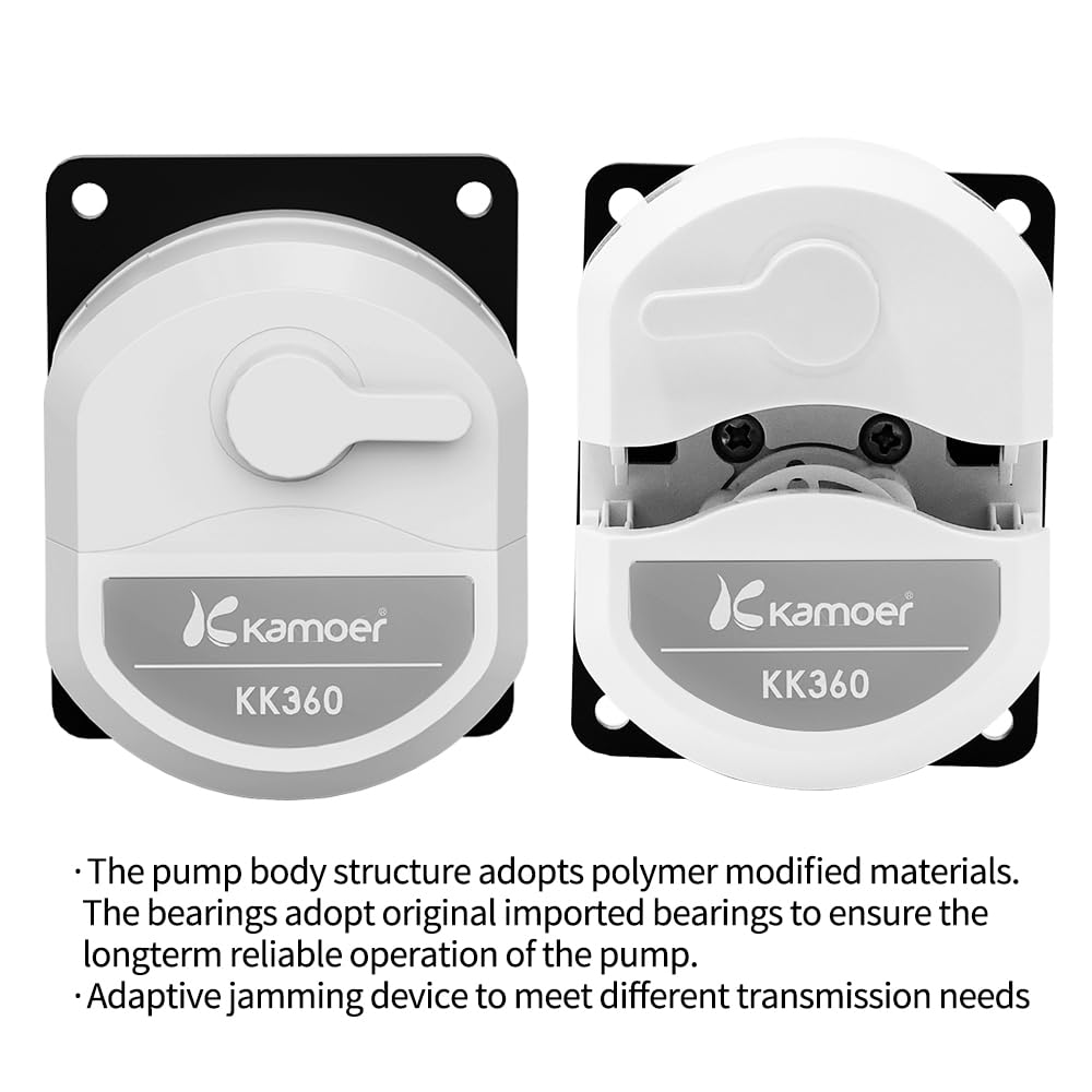 Kamoer KK360 Schlauchpumpe mit Schrittmotor mit hohem Durchfluss 24 V | Schnellwechsel, Flüssigkeitsdosierpumpe, PWM, 13-310 ml/min, 300 U/min, 5 Arten von Schläuchen