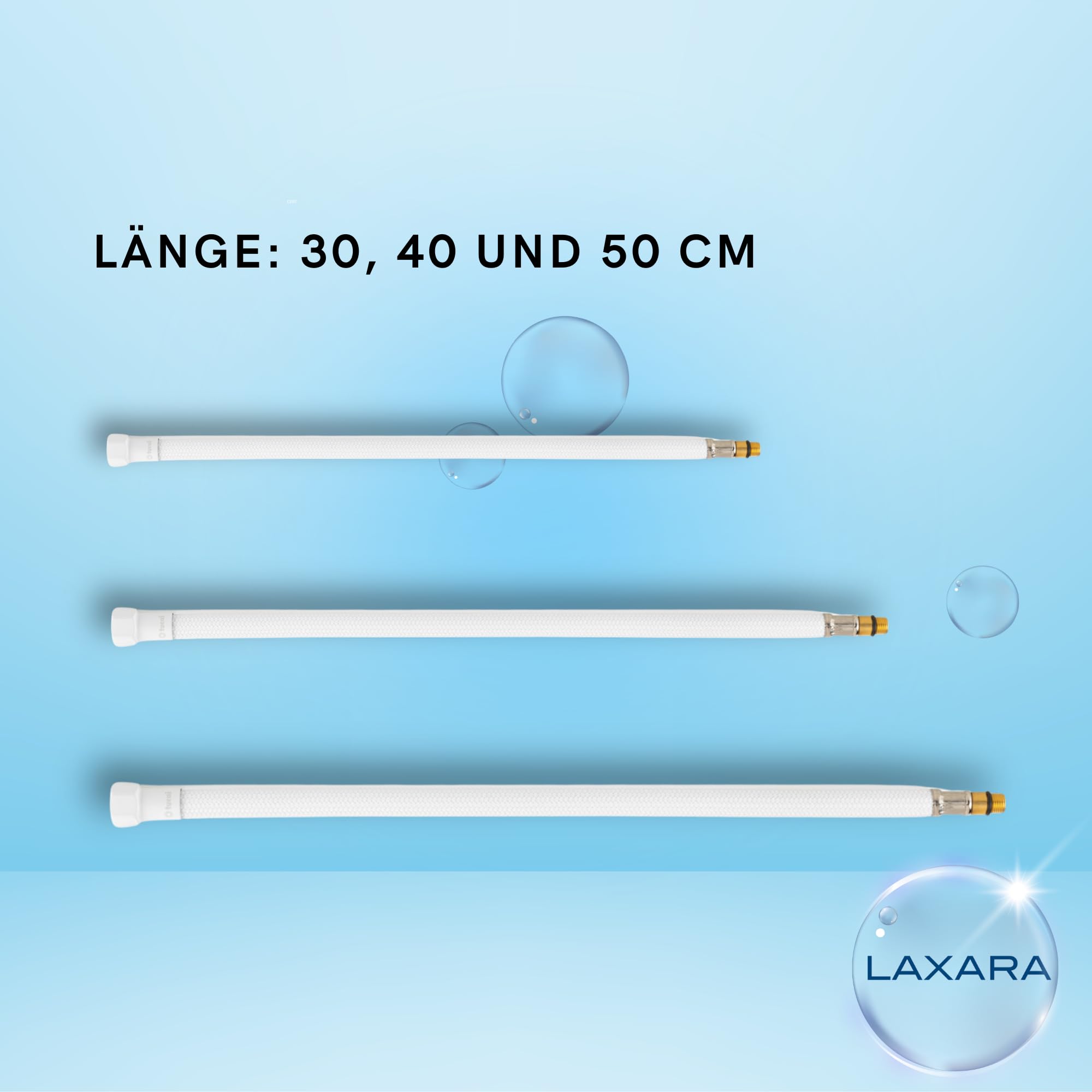 Set di collegamento Premium bianco opaco, valvola angolare 1/2" x 3/8", tubo flessibile 3/8" x M10, con nastro in teflon, certificato DVGW, per cucina, bagno e acqua potabile, per rubinetto