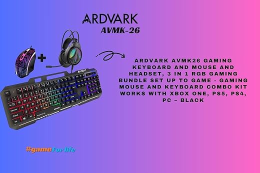 ARDVARK AVMK-26, 3in 1 Combo | Gaming Keyboard and Mouse Combo, RGB Backlit Wired Gaming Mouse and Keyboard, Gaming Headset, Gamer 3in 1 Bundle for…