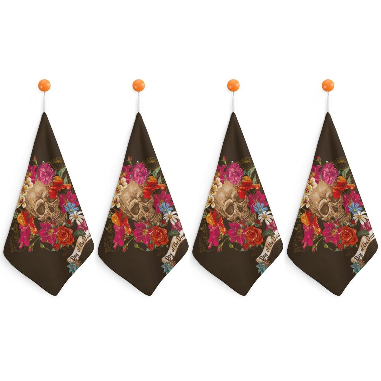 LWORZIIB 4 Piece Hanging Hand Towels, Day Of The Dead Small Dry Hand Towel for Kitchen Bathroom