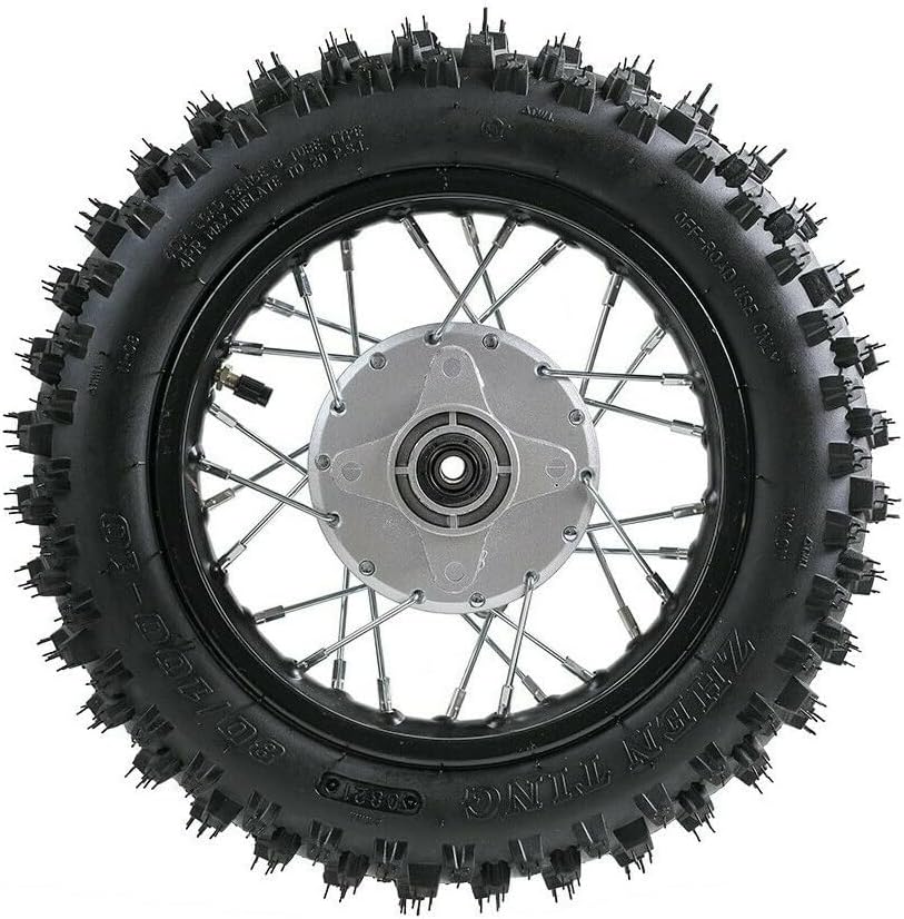 10" Rear Wheel Rim Tire Assembly 12mm Bearing for 50cc 70cc 90cc 110cc Dirt Pit Pro Trail Bike CRF50 DRZ70 PW50 BBR50 TTR50 DRZ50 SSR 3.00-10 80/100-10 1.4x10 (Tire 3.00-10 No Drum Brake)