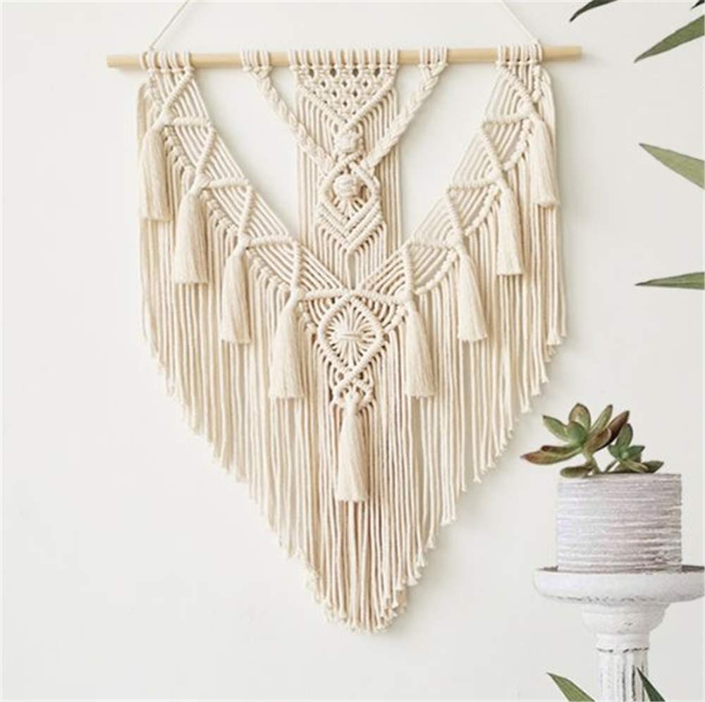 BMIDRUT - Arazzo da appendere in macramè, stile bohémien, fatto a mano, in macramè, decorazione per la casa, da parete, frontone (45 x 70 cm)