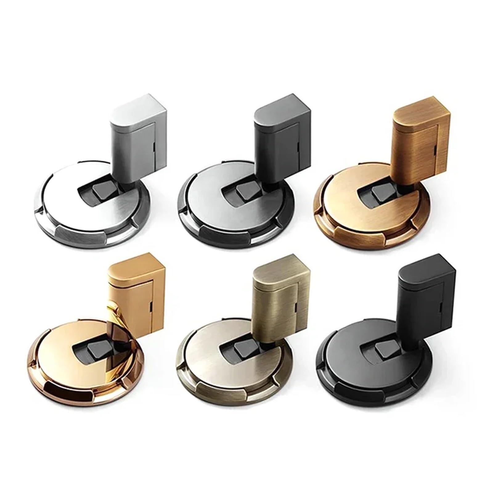 Tope de puerta sin perforación, automático for suelo, Herrajes for muebles, tapón dorado, negro y gris for a prueba viento, 2 uds para Puertas de Madera(A-Bright chromium)