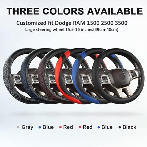 Miniatura 6 de West Llama Funda personalizada para volante de automóvil Dodge RAM 1500 2500 3500, 15.5-16 pulgadas (negro + azul tamaño grande)