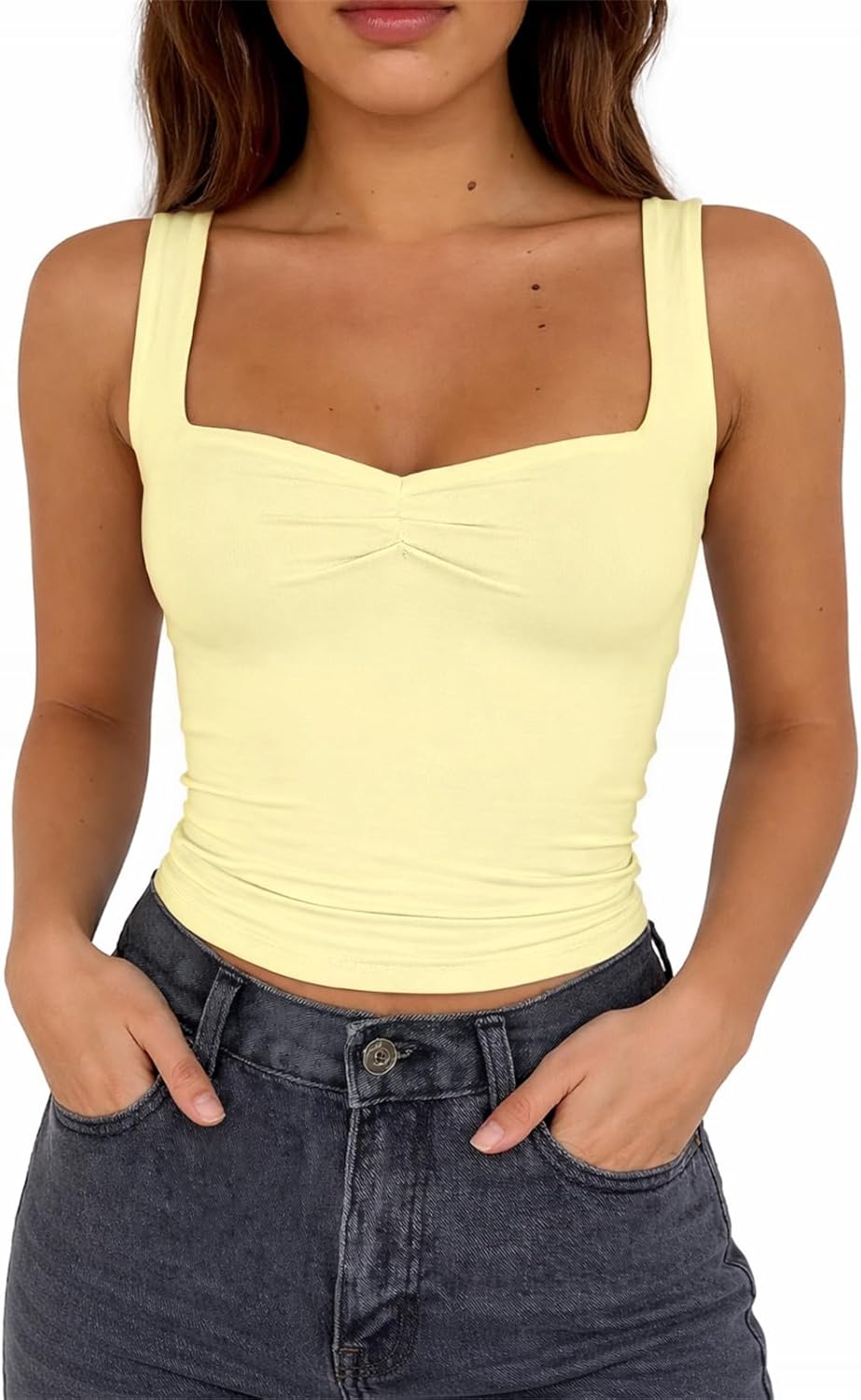 ForeFair Women's Sexy Sleeveless Tank Top Summer Going Out Top Pleated Sweetheart Neck Strap Tight Slim Fit Cute Tops - Image 5
