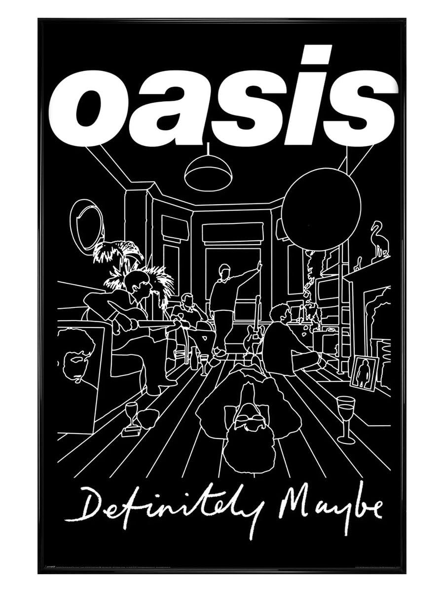 Grindstore Oasis Definitely Maybe Art Maxi Poster - Black Gloss Framed - Framed Poster Print, Wall Decor/Art, Home Gift Idea, For Living Room, Bedroom, Home or Office Display