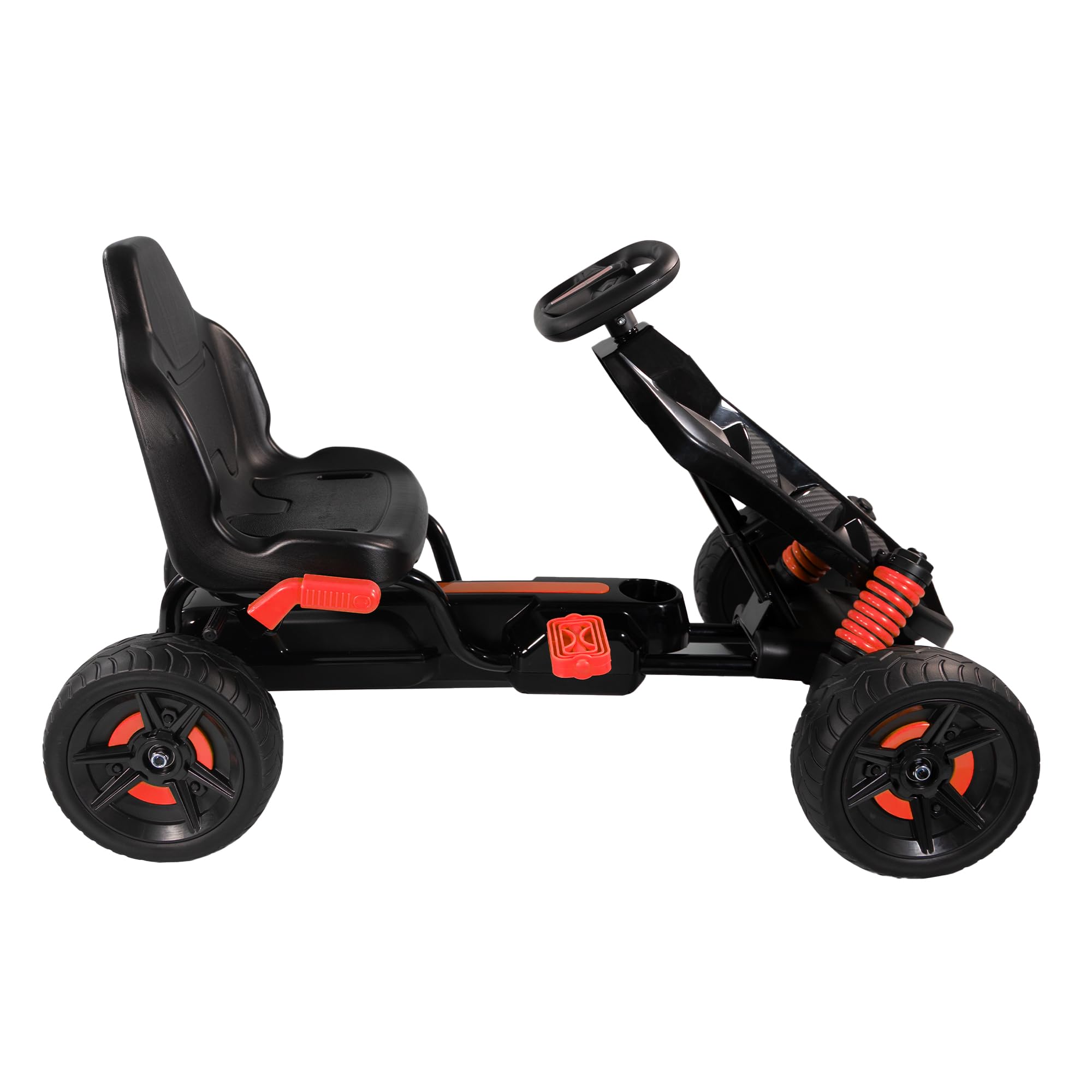 Lemodo Go Kart Tretfahrzeug – Kinderfahrzeug mit Handbremse und Deko-Stoßdämpfer, Tretauto für Kinder ab 3 Jahre, GoKart Pedalfahrzeug, Outdoor-Fahrzeug mit Pedalantrieb (Kart rot)