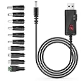 Universal USB to DC 9V 12V Power Cable, 3.3 feet long, USB to DC 5.5x2.1mm with10 connectors (Micro-USB, Type-C, Mini USB, 2.5x0.7mm, 3.0x1.1mm, 3.5x1.35mm, 4.0x1.7mm, 4.8x1.7mm, 5.5x2.5mm)