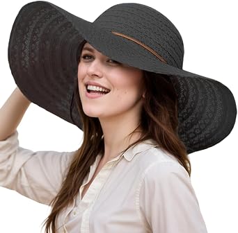 Womens Sun Hat Floppy Big Wide Brim Summer Bucket Hat Foldable Packable Lace Beach Hats Fedora Hat for Women UPF 50+