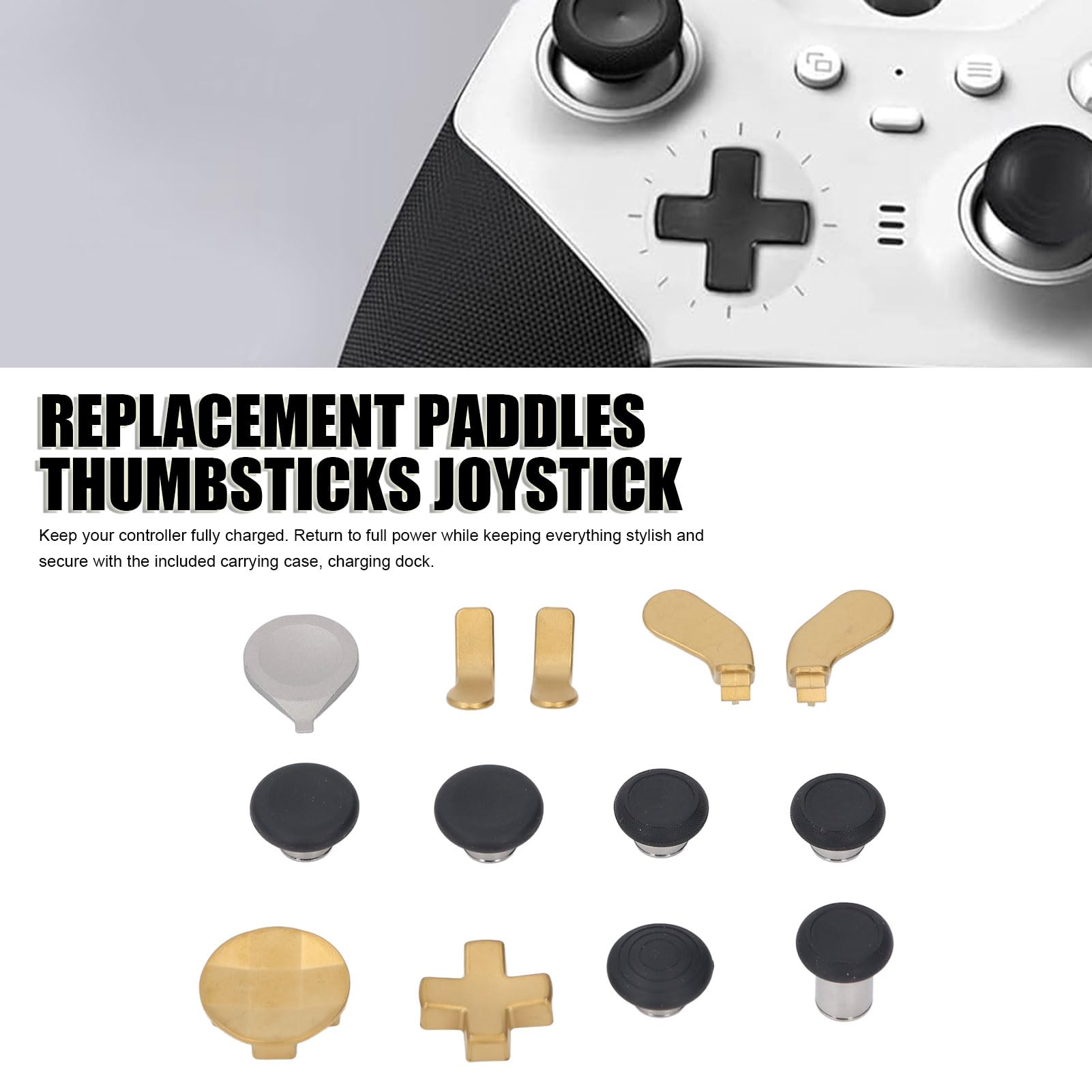 Thumbsticks für Series 2 und Series 2 Core, Anpassbares Gaming-Zubehör mit Paddles und D-Pads, Perfekt für Gamer, 6 Thumbsticks, Edelstahl, Schwarz