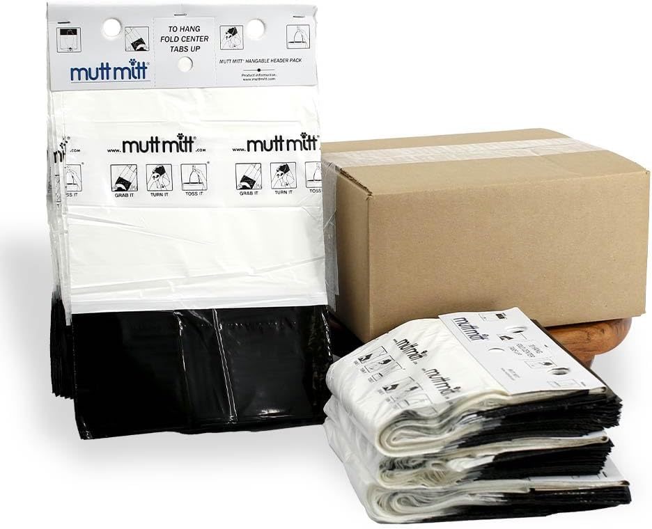Mutt Mitt® 2-Ply Dog Waste Bags with Thick 2 Mil Mitten - No more "yuck" or "warm handshake" - New Listing, Same 400 White & Black Dog Waste Bags on 4 Station Headers