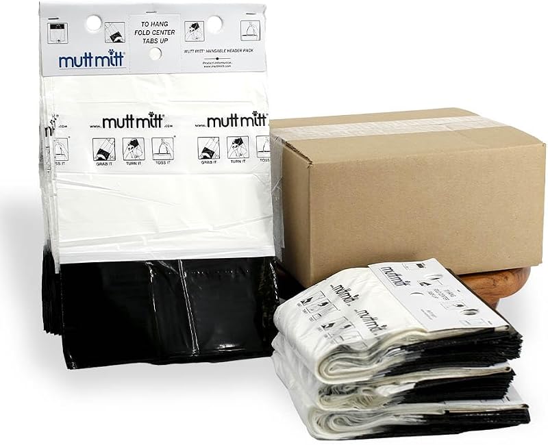 Mutt Mitt® 2-Ply Dog Waste Station Header Bags, 400 Count, 4 Headers | Commercial 2-ply mitten bags, 400 count on 4 station headers, fits hanging dog waste dispensers, 2mil thick pickup protection