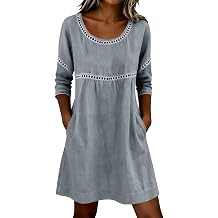 Cethrio Women's Cotton Shirt Dresses Summer 2026 Short Sleeve Casual Crew Neck Dress with Beach Pockets Vacation Shirts