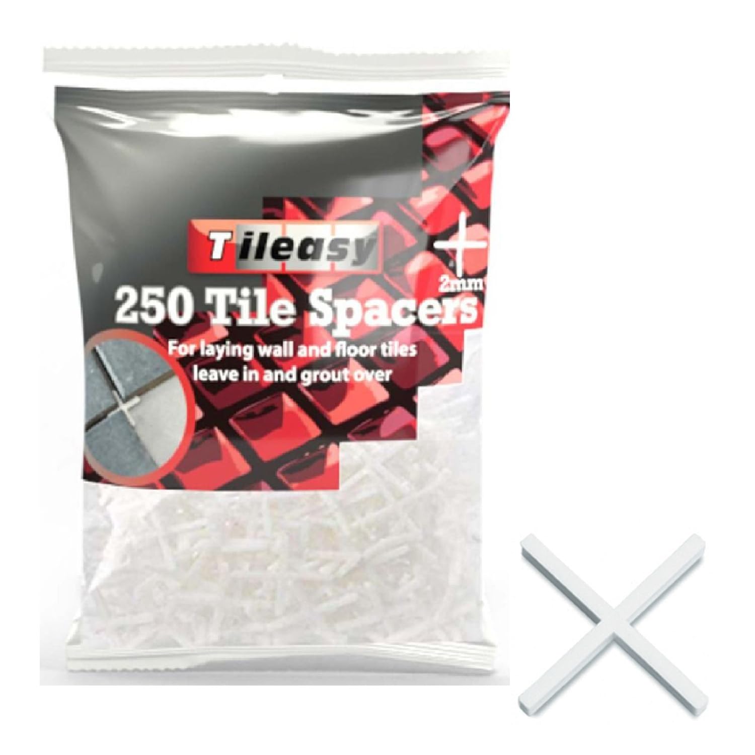250pcs Tile Spacers 3mm Plastic Cross Spacer for Wall & Floor Tiles, Tiling Tool Accessory