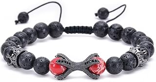 Pulsera budista de color rojo, pulsera de perlas para hombre, piedra de lava de cristal, aleación de metal, corona de perlas ajustable, pulpo, 18 cm x 8 mm, piedra natural, día de la madre