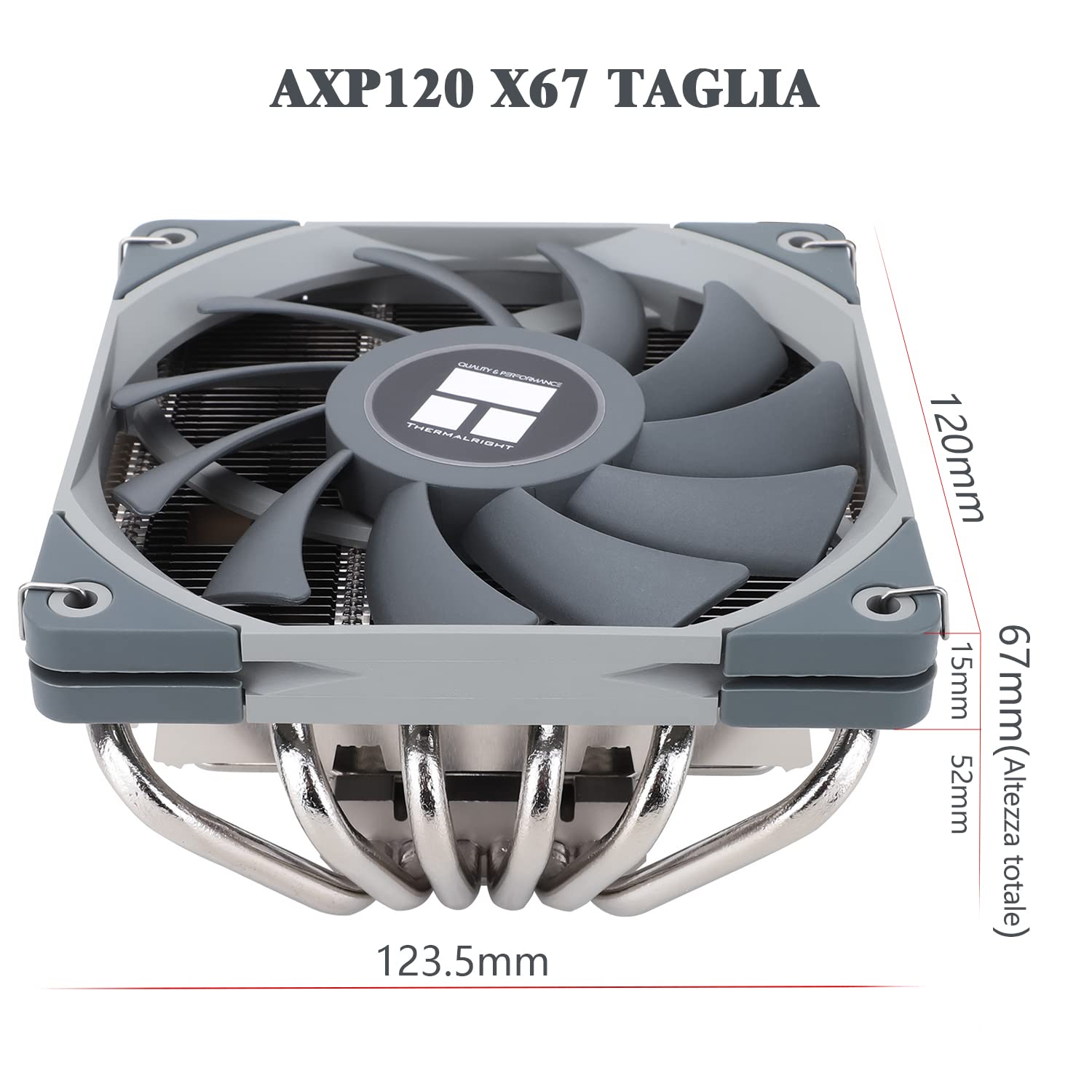 TR AXP120-X67 Raffreddatore d'aria CPU a basso profilo con ventola PWM TL-C12015 da 120 mm,6 tubi di calore, altezza 67 mm,per AMD AM4 AM5/Intel 1700/1150/1151/1155/1200/201
