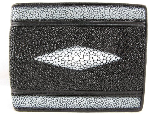 Pelgio Genuine Stingray Skin Leather Stripe Bifold Wallet Black - Image 3