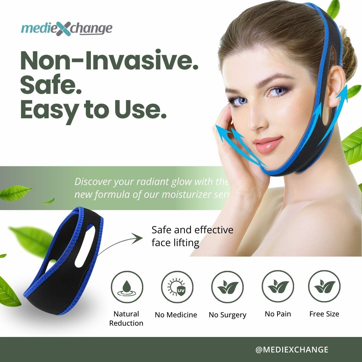 Mediexchange Weeshape Reusable Face Lifting Strap for Women & Men | Fabric Facial Contouring Band | Double Chin Reducer & V-Line Lifting Belt | Soft, Adjustable Face Shaping Strap (1 Pack) 1