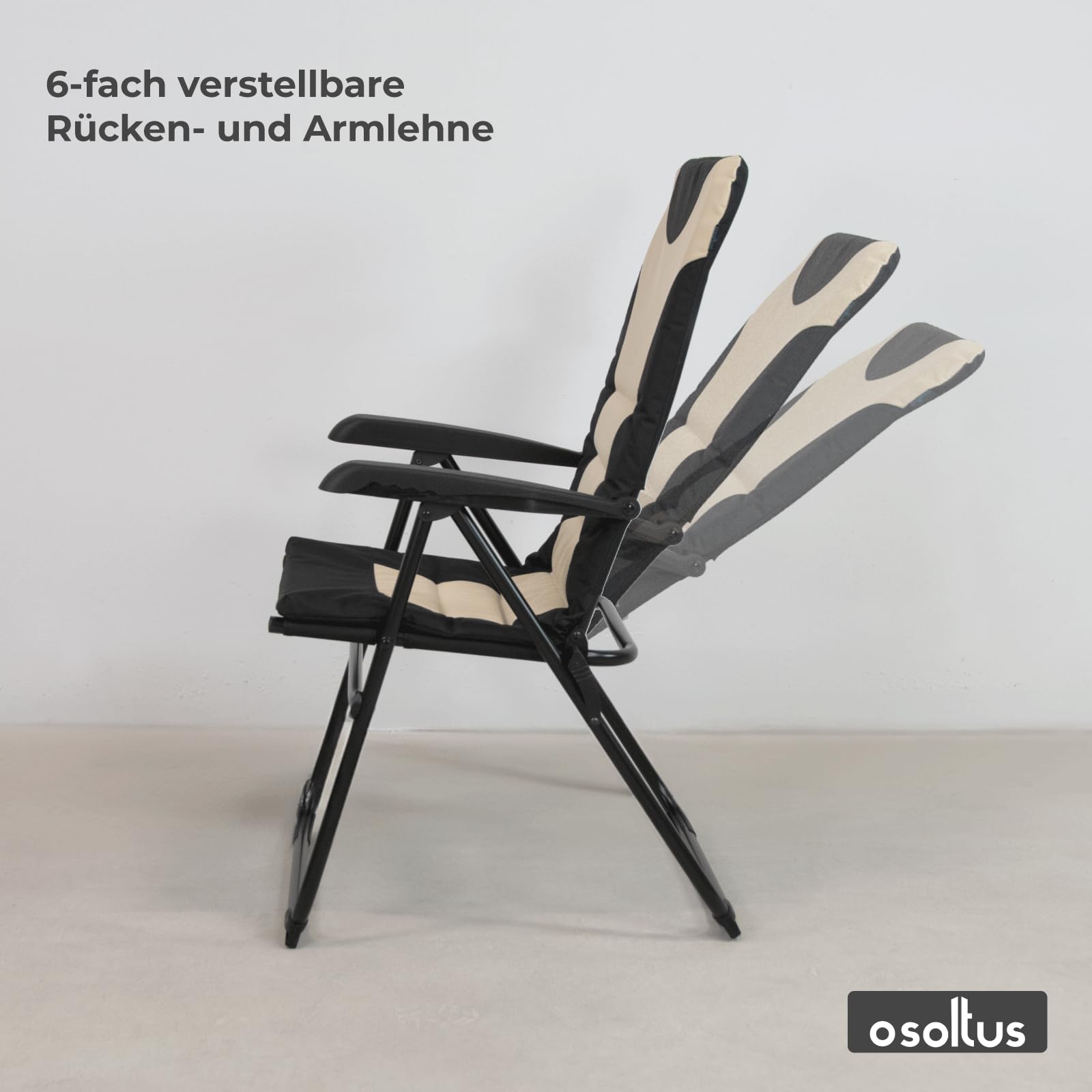 osoltus Alu Camping Klappsessel Hochlehner MPO Van schwarz/beige gepolstert