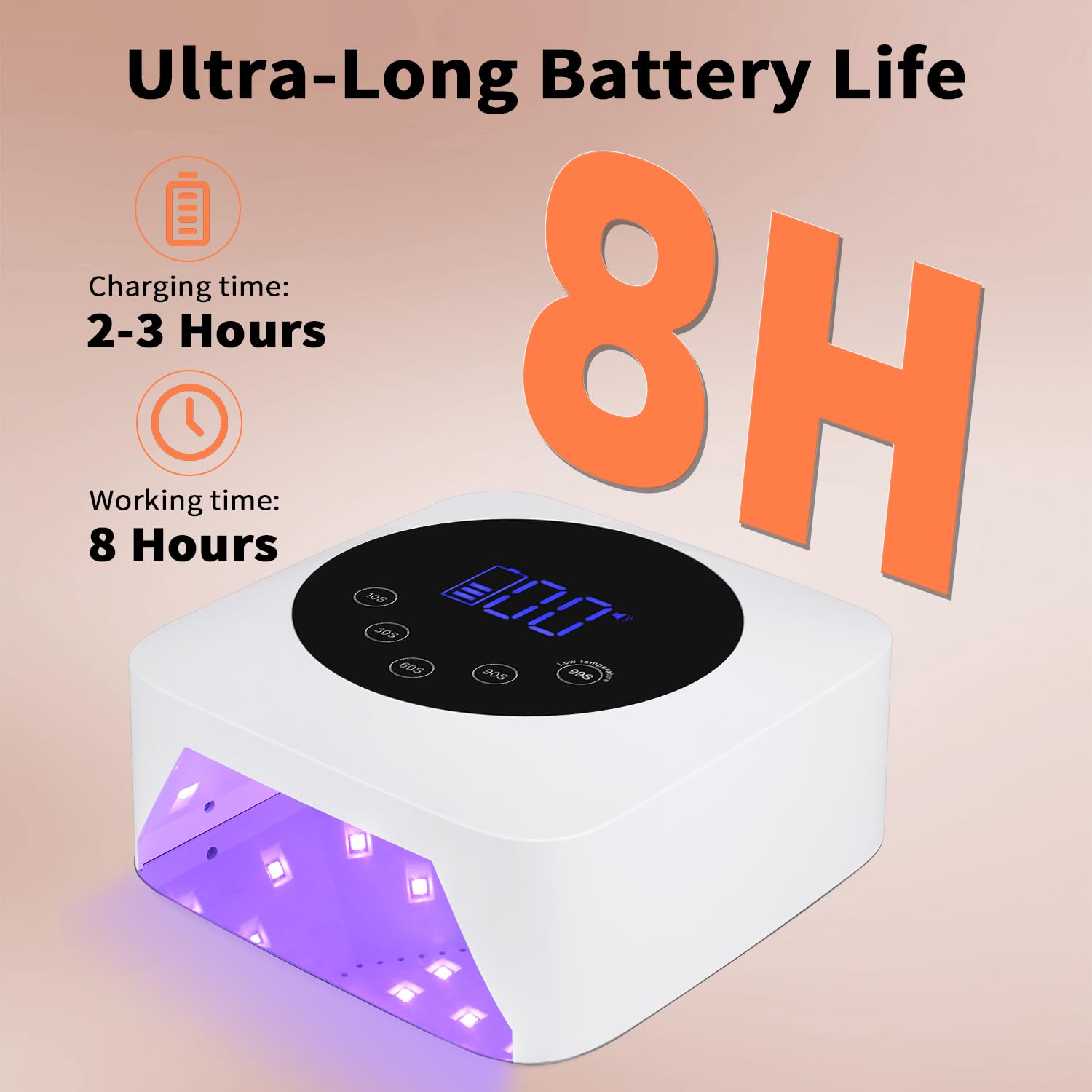 Lámpara LED UV inalámbrica, secador de uñas recargable de 72 W para todas las uñas de gel con 5 temporizadores y base de espejo, control táctil y sensor automático, ideal para entrenamiento