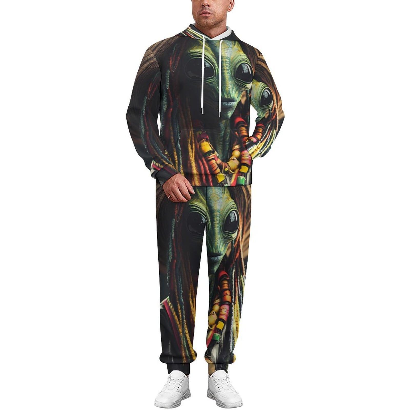 Aliens Reggae - Tuta da uomo alla moda, felpa con cappuccio e pantaloni da jogging, set completo per palestra e corsa