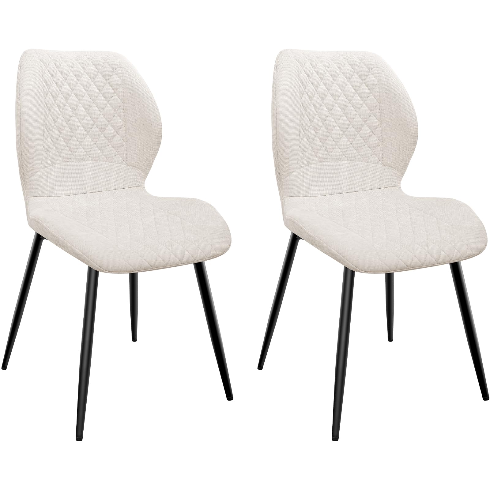 Pack de 2 Sillas de Comedor, Modernas Cocina Sillas, Dormitorio Sillas,con cojín de Espuma de Lino, Patas de Metal y Tapizado con Patrón de Diamante,Beige.