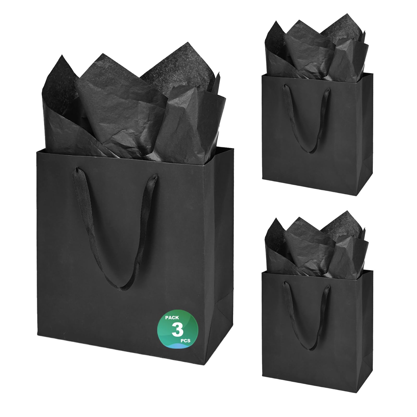 Photo 1 of ***missing 1***Papertide 3 Pack Black Large Gift Bags 10x4.5x11 inch