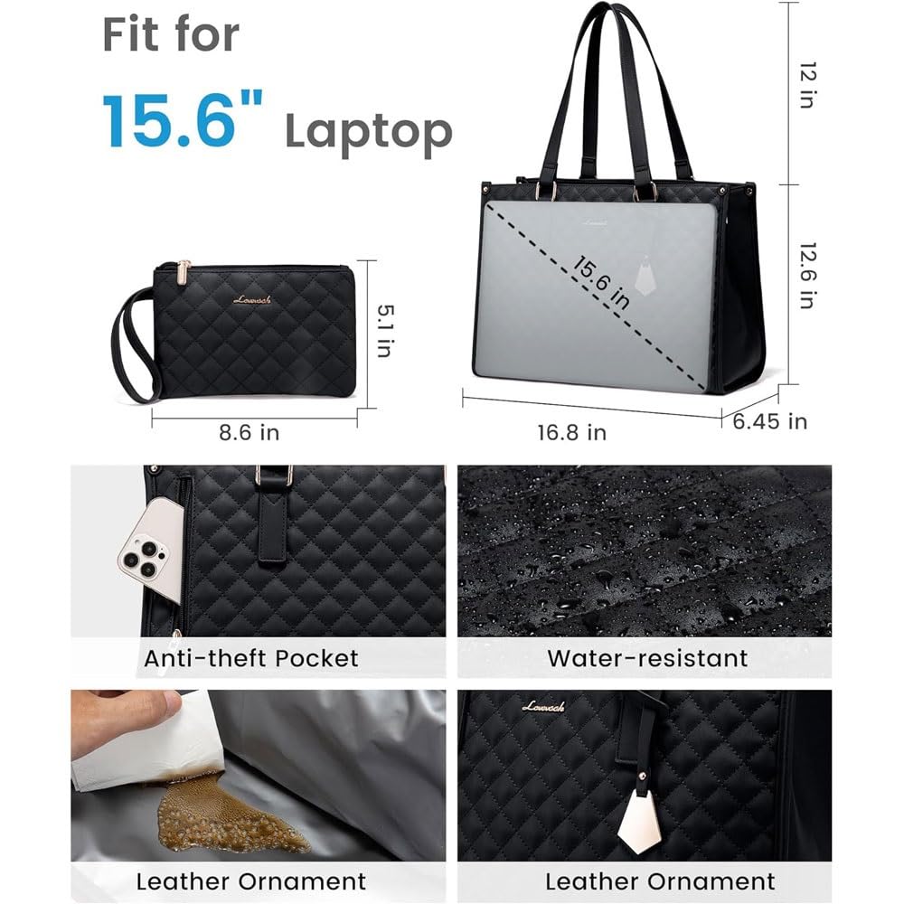 Générique Sac à déjeuner pour Femme, Sac à Main matelassé 2 en 1, Sac pour Ordinateur Portable de 15,6 Pouces, avec Compartiment à déjeuner Isotherme, Plusieurs Compartiments, Design Chic