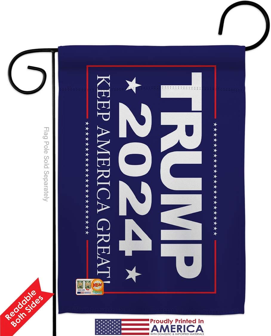 Trump 2024 Garden Flag Set Wood Dowel Americana Political President Democrat Republican Tea Party United State American Election Small Gift Yard House Banner Double-Sided Made In USA 13 X 18.5