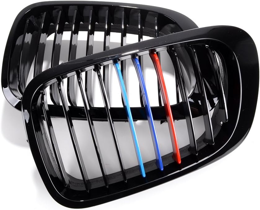 Left and Right Front Kidney Grille Grill Compatible with 1999-2002 Car E46 2-Door Coupe Cabriolet Pre-facelift (Glossy Black M-Color)