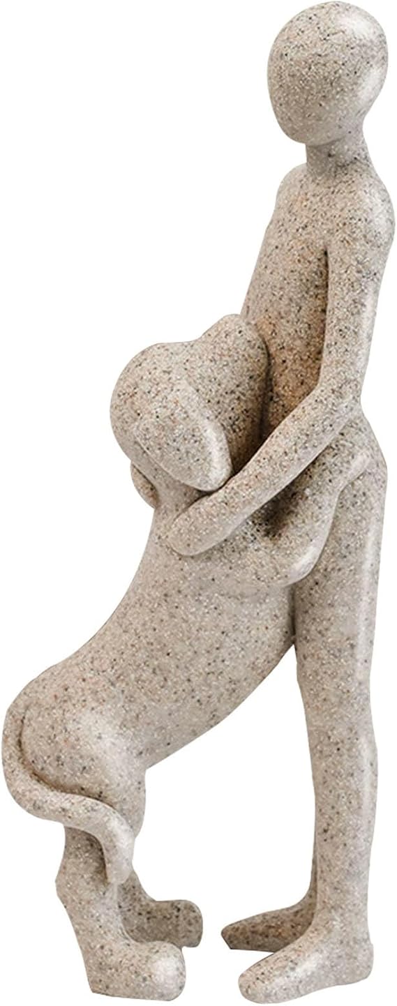 Dog Sculpture Home Decor - Cute Man and Dog Statue Decoration Modern Home Decoration Figurine for Living Room Office Shelf Desk Coffee Table Decor-Sandstone-Embrace