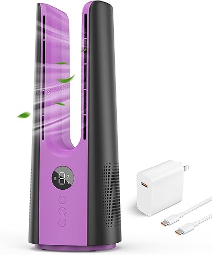 Desk Fan, 13 Inch Portable Bladeless Fan, Small Quiet Table Fan with 60Oscillating, 9 Speeds & 9H Timer, LED Display, Button Control, Easy to Clean,