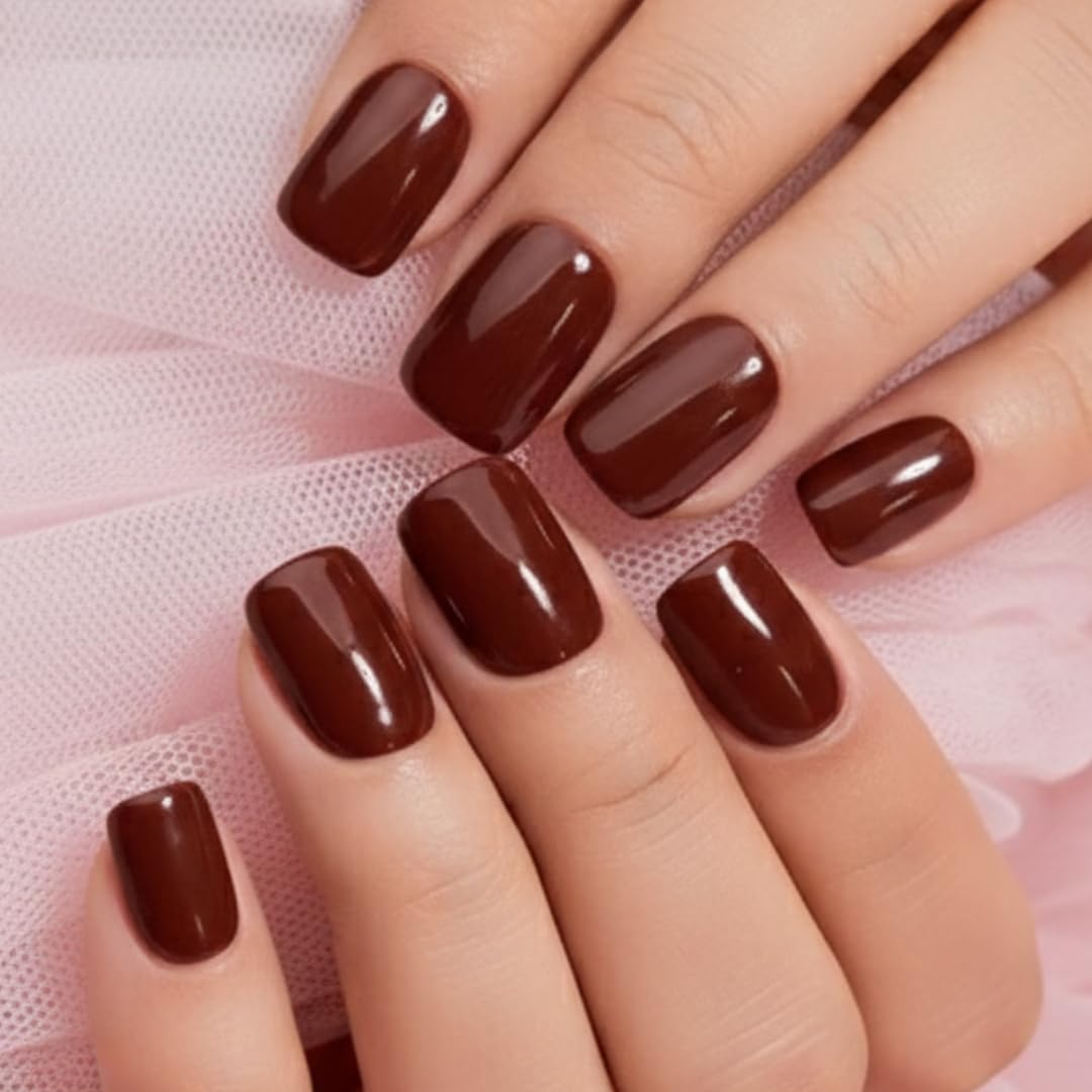 NailKnack® Premium Maroon Press-On Nails for Women | Set of 20 Square Short Tip Artificial Nails - Reusable, Lightweight, Long Lasting & Easy to Apply - Perfect for Everyday Wear and Special Occasions