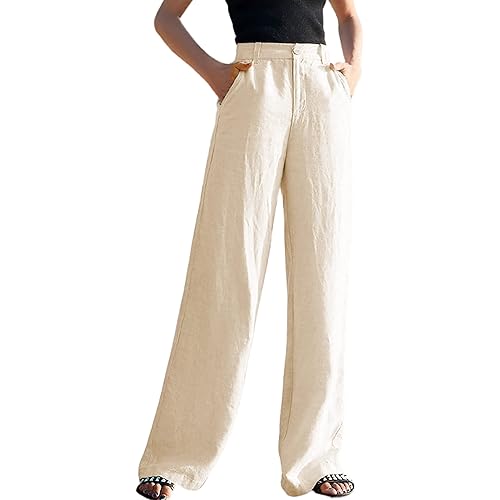 Hooever Womens Casual High Waisted Wide Leg Pants Button Up Straight Leg Trousers