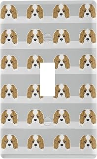Cavalier King Charles Spaniel Dog Face Heads Seamless on White Grey Duplex Outlets Print Toggle Wall Plate, Switch Plate Cover for Living Room Bedroom Bathroom Office and School
