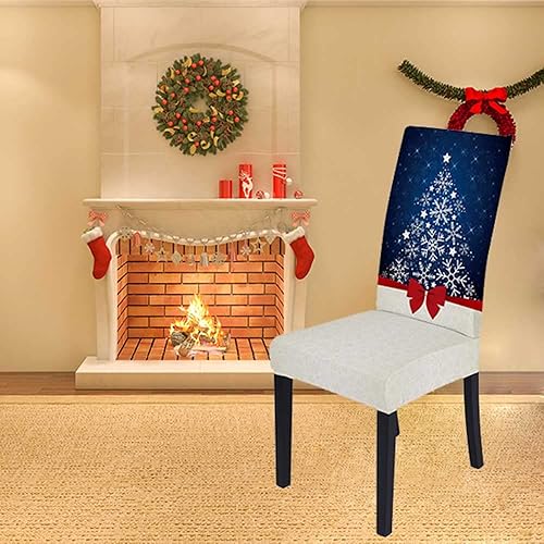 Miniatura 2 de XMNTG Juego de 6 fundas navideñas para sillas de comedor, fundas de silla con estampado de copos de nieve de invierno azules, decoración de Navidad,