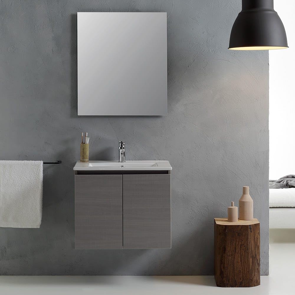 Kiamami Valentina - Mobile Bagno Con Lavabo Da 60 Cm Con Ante In Grigio | Vinci