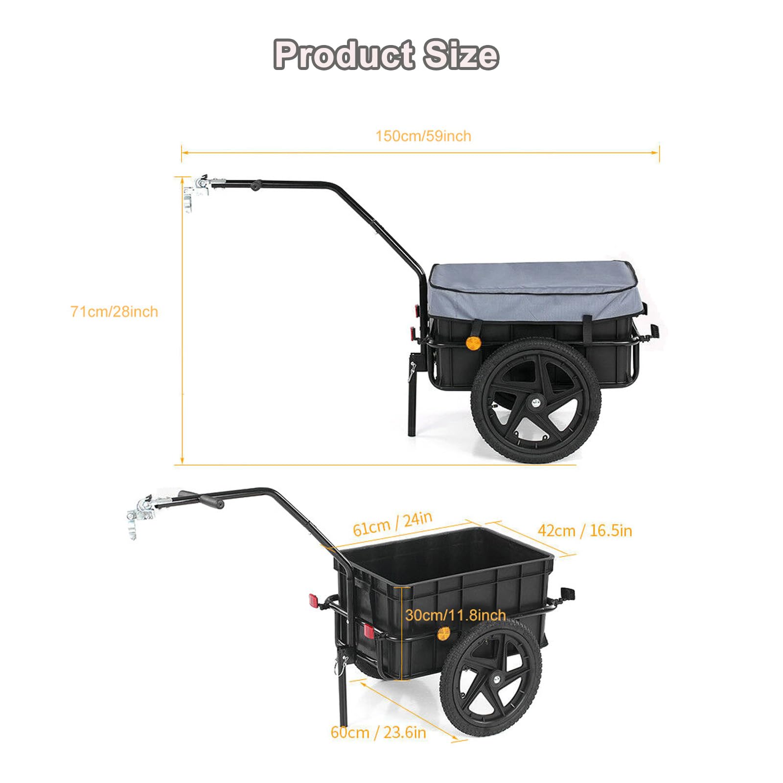 Przyczepa Rowerowa Z Bezpiecznym Hakiem Holowniczym Do Łatwego Mocowania Roweru, Przyczepka Rowerowa Typu Wagon, Ładowność 50 Kg, Składana, Kompaktowa, Zawiera Opuszczaną Nóżkę, Do Transportu