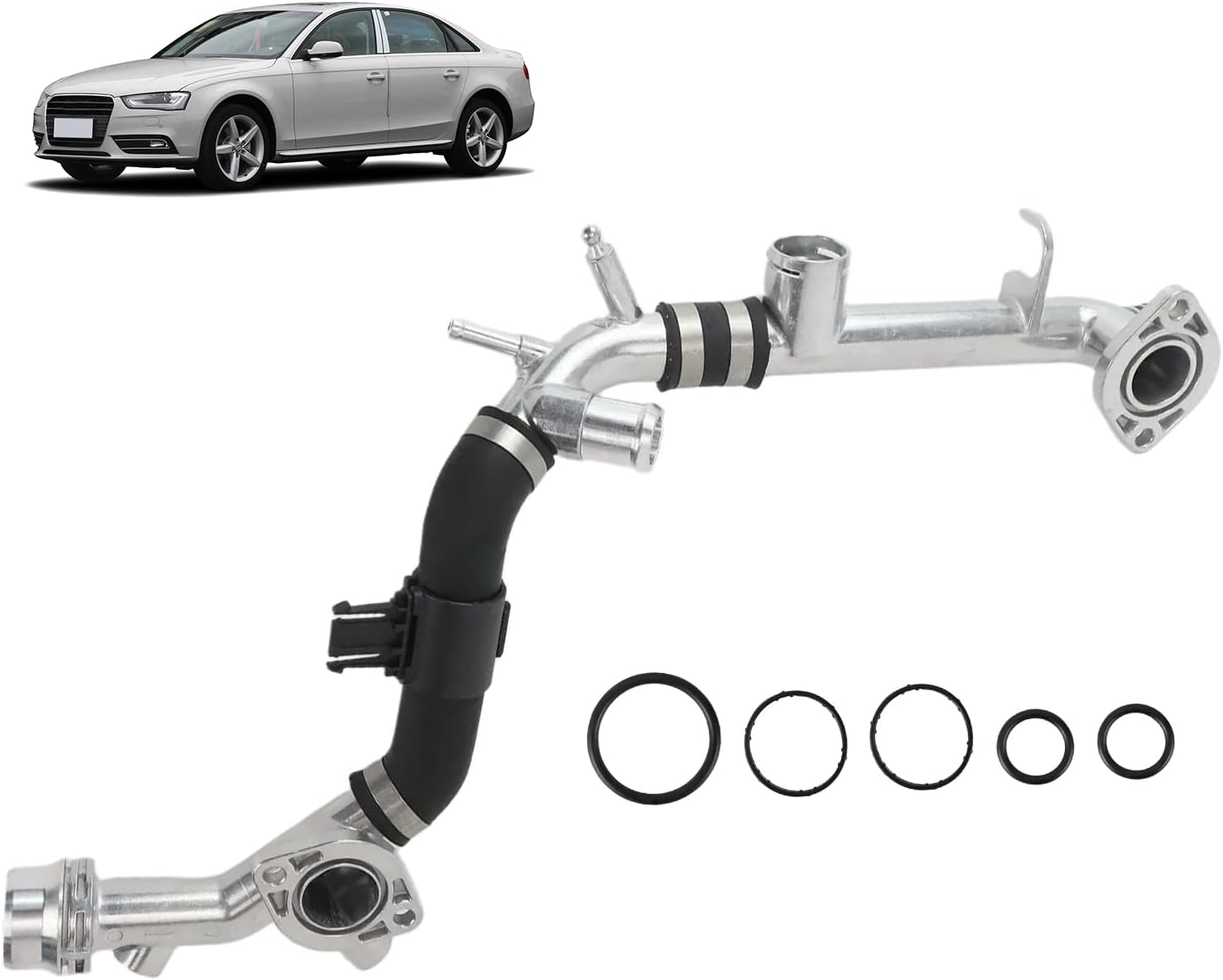 06E121045J Upgraded Aluminum Engine Water Coolant Radiator Hose Cylinder Head Coolant Pipe 3.2L V6 for Audi A4 Quattro 2009, A5 Quattro 2008-2010, Q5 2009-2012, OE# 06E121045AB I01043006