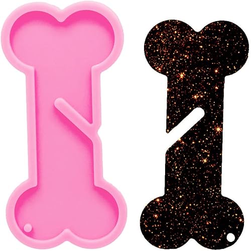Moldes de silicona para llavero de huesos de perro brillantes y brillantes de 3.9 in, molde de resina para hacer manualidades con epoxi, molde para