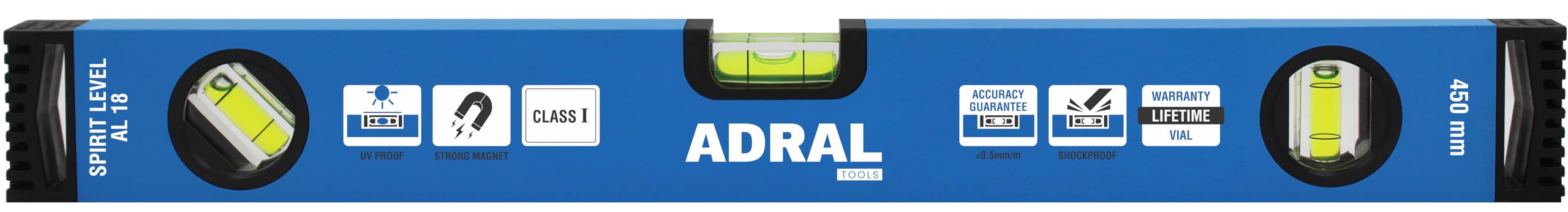 18 Inch Aluminum Spirit Level with Magnet | 180°, 90°, 45° Vials | Heavy-Duty & Lightweight Level Tool with Wall-Mount Slot-image-40