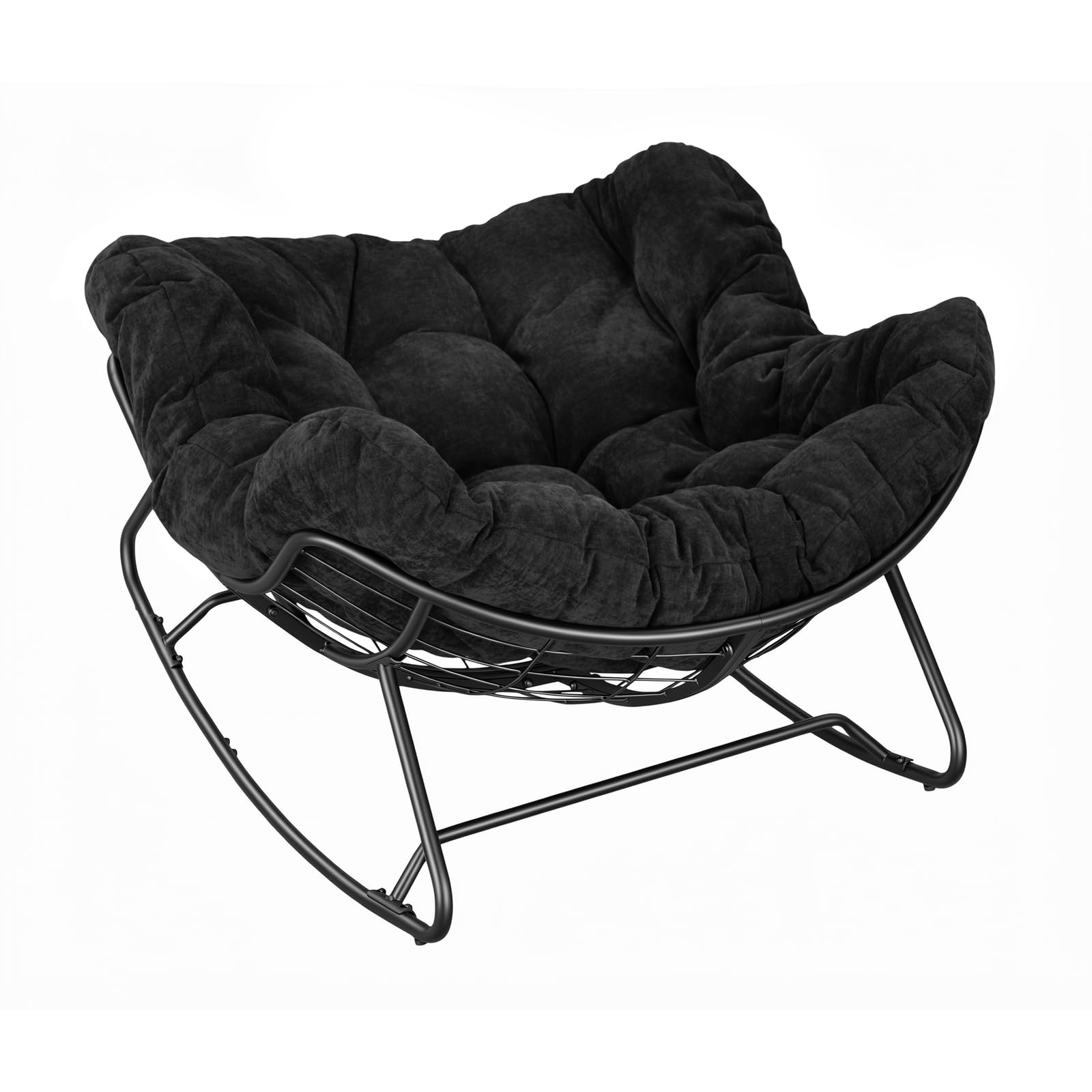 WOLTU Schaukelstuhl, eiförmiger Schaukelsessel Indoor | Chenille-Sitzkissen gepolstert, mit Metallrahmen, 150 kg belastbar, für Schlafzimmer Wohnzimmer, Schwarz