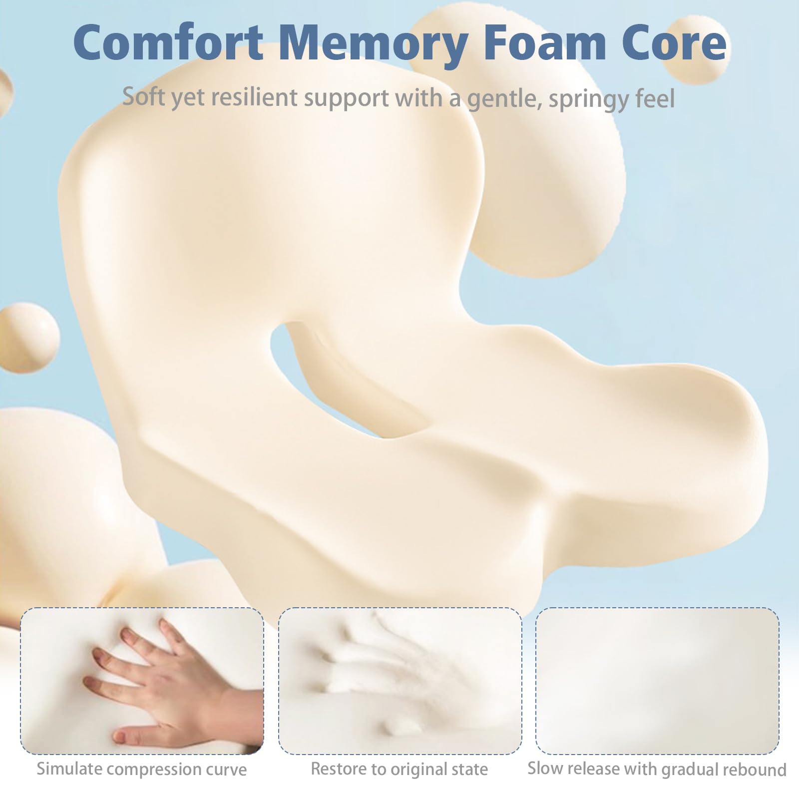 Cuscino Ortopedico a L Memory Foam per Alleviare la Pressione sul Coccige | Memory Foam e Poliestere, Per Auto e Ufficio, Fodera Lavabile, Supporto Lombare
