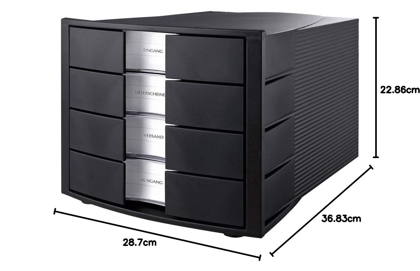 HAN IMPULS pojemnik z szufladami – system do przechowywania z 4 dużymi, zamykanymi szufladami na format DIN A4/C4, w zestawie tabliczka do opisywania – 29,4 x 36,8 x 23,5 cm (szer. x gł. x wys.) – czarny