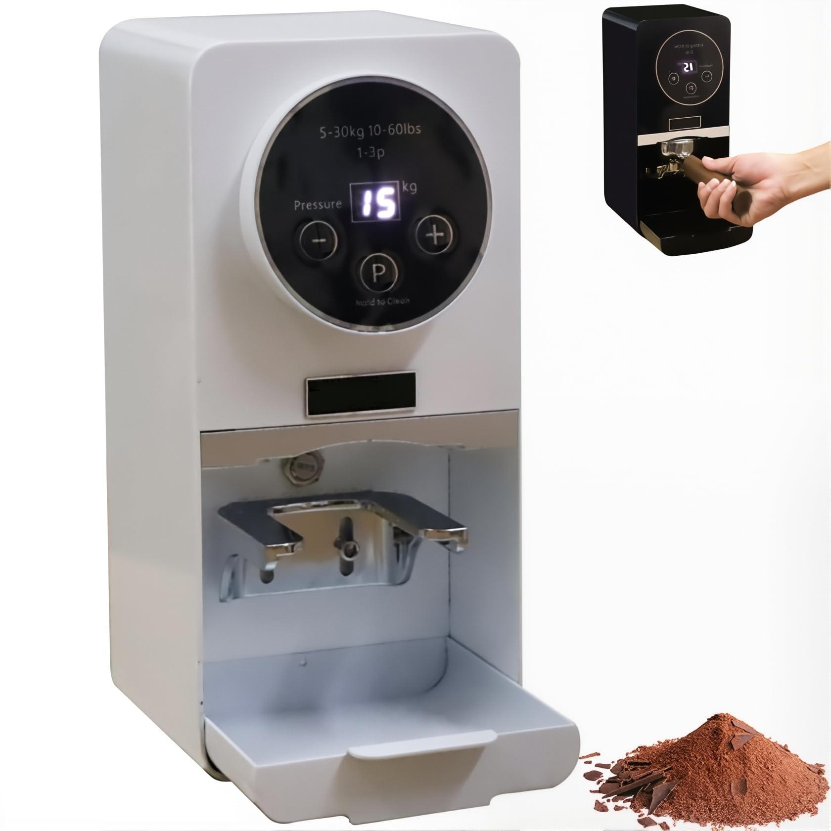 Elektryczny Ubijak Do Kawy 58 Mm, Automatyczne Ubijaki Do Espresso O Ciśnieniu 5–30 Kg (22–66 Funtów), 1–3 Cykle Ubijania, Regulowana Podstawka Prasa Do Kawy Mielonej Dla Barista Home Cafe white