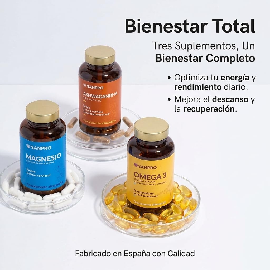 Pack Bienestar Completo: Magnesio Bisglicinato + Omega 3 + Ashwagandha con Triptófano